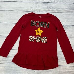 Wonder Nation Girls "Born to Shine" Red Peplum Top Long Sleeve Star Graphic/S